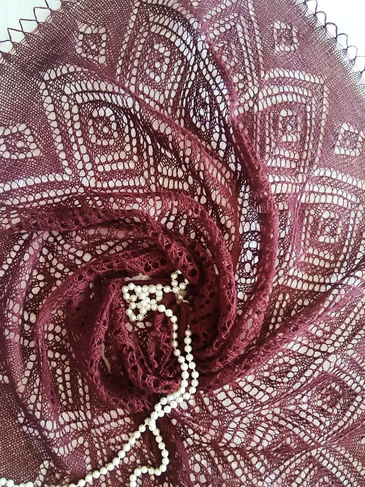 Hand knit merino wool shawl,Openwork marsala scarf for her, Crochet scarves for women,Warm woolen wrap,Birthday gift,Boho Style wrap.