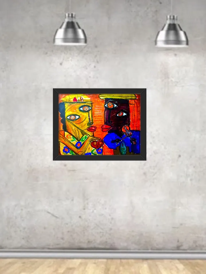 Lovers, abstract painting ,original oil pastel painting, gift for Valentine day.