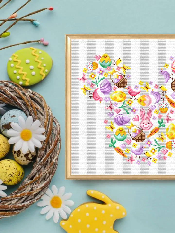 Easter sampler in mouse silhouette cross stitch pattern PDF download Happy Easter cross stitch chart, Mouse head pattern digital PDF #T26