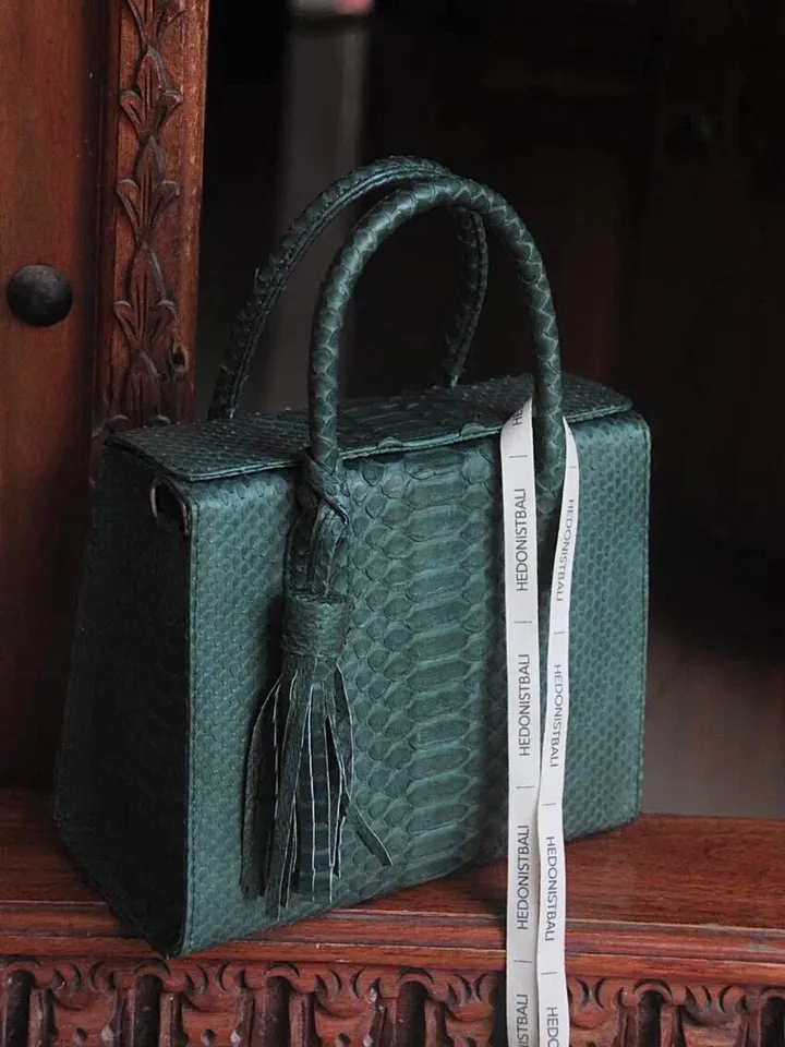 Top handle green classy MORA genuine python skin bag | exotic leather bags | Elegant everyday women purse | snakeskin bag| designer bag