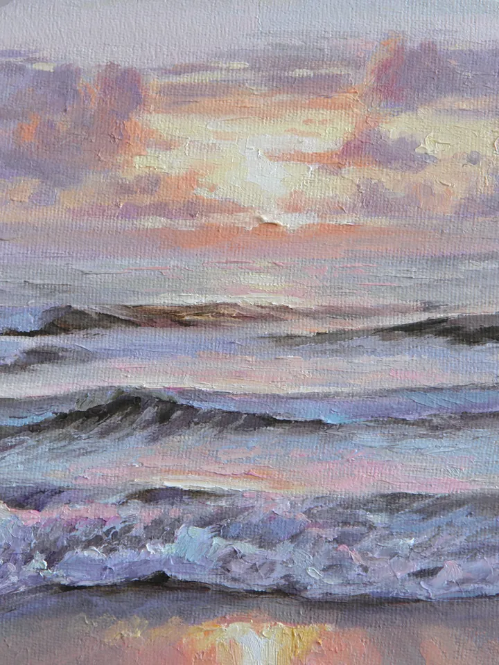 Seascape Oil Painting Sunset on the Sea Round Painting