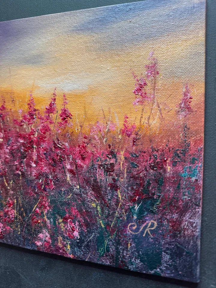 Meadow Oil Painting Field Wall Art Sunset Original Painting