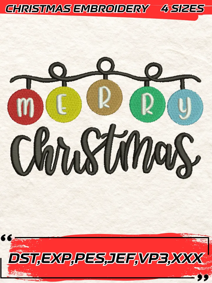 Merry Christmas Embroidery Design,Christmas Embroidery Design,4 Sizes,Digital Download #6