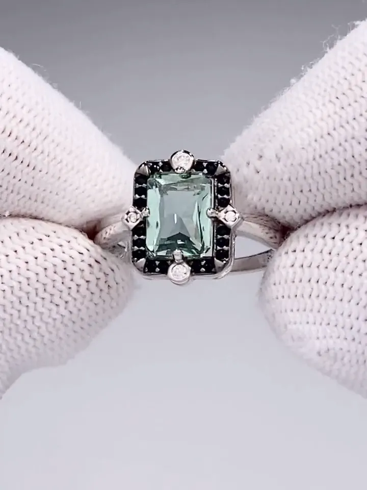 Women's ring silver 925 jewelry with prasiolite, crystal and cubic zirconia
