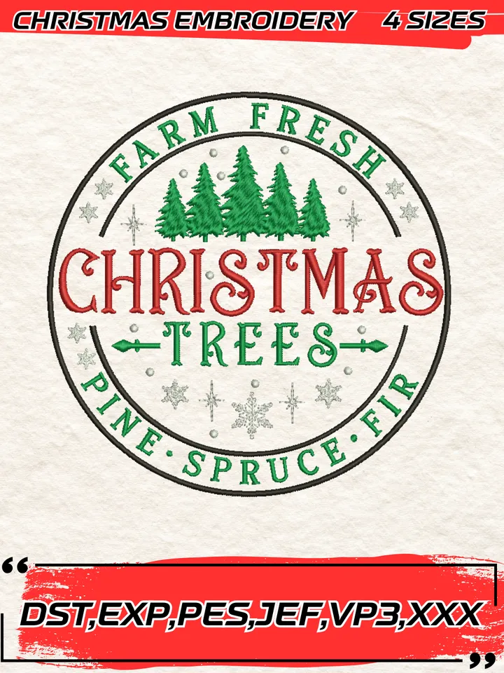Christmas Trees Embroidery Design,Christmas Embroidery Design,4 Sizes, Digital Download