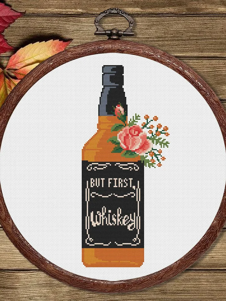 Set of 2 But First Whisky Cross Stitch Pattern, Kitchen Cross Stitch, Embroidery Whisky, But First Whisky Pattern Modern Cross Stitch #kt012