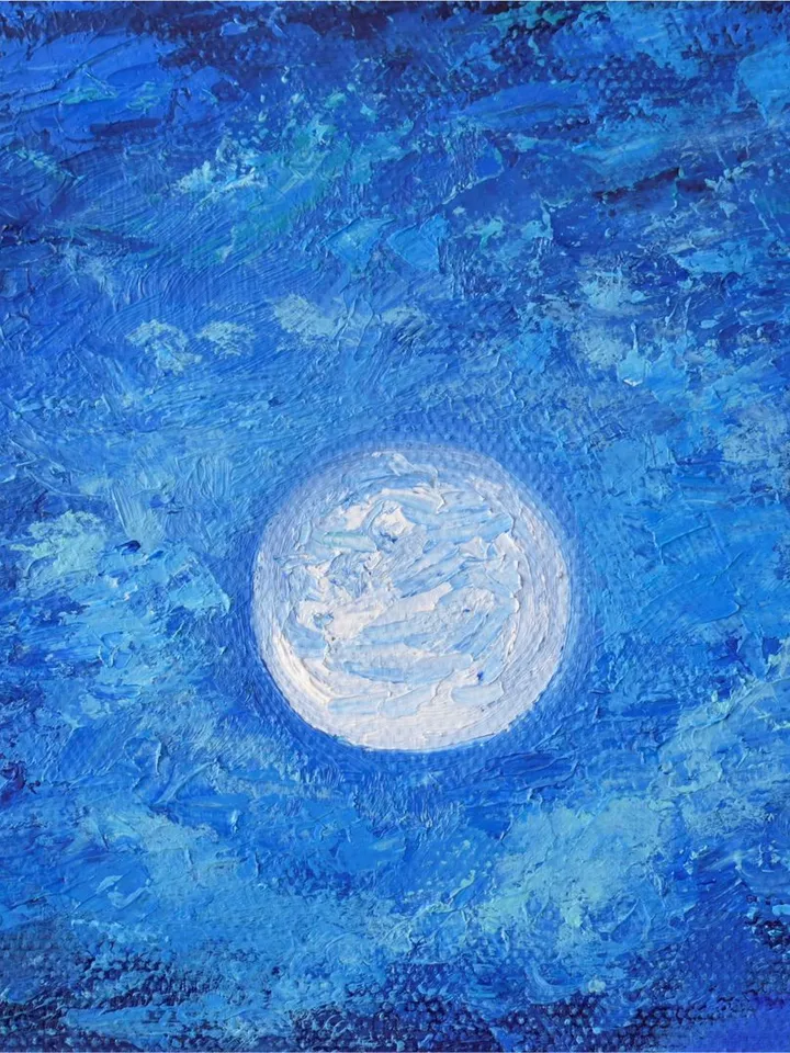 Seascape painting Moonlit night art original oil painting Full moon Night ocean artwork 12 by 8.3 inch by Juliya JC
