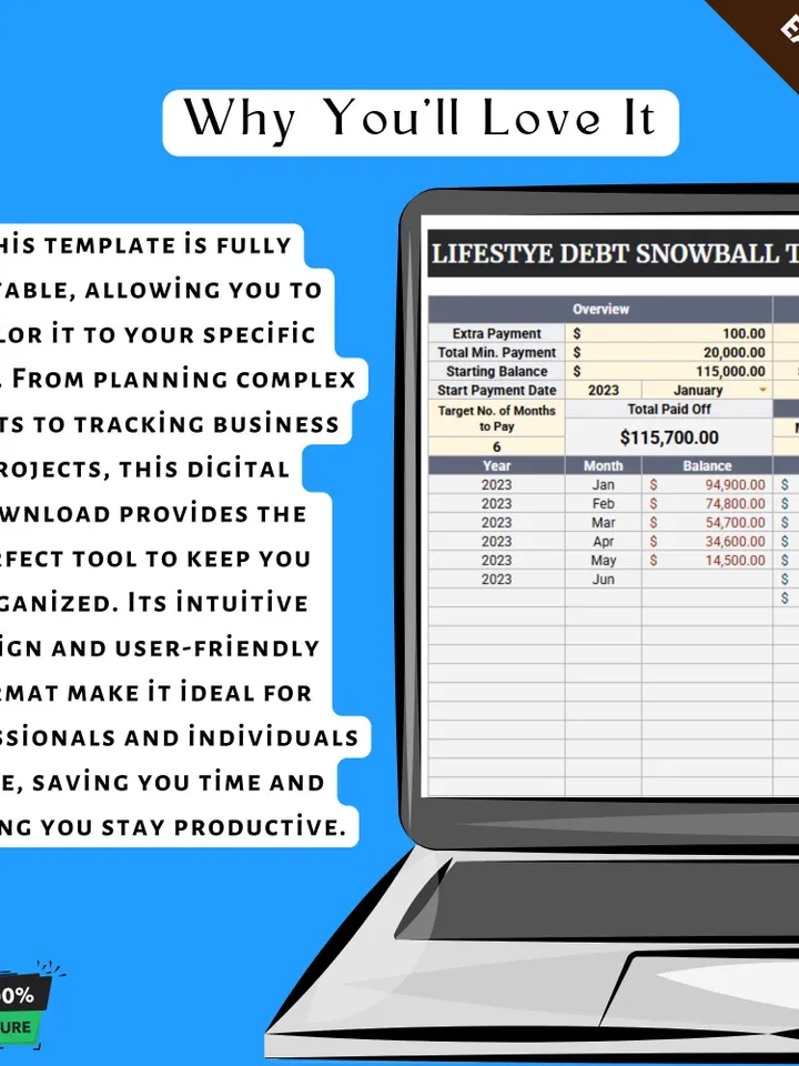Lifestyle Debt Snowball Tracker Template, Debt Payoff Planner, Google Sheets Finance Management Tool