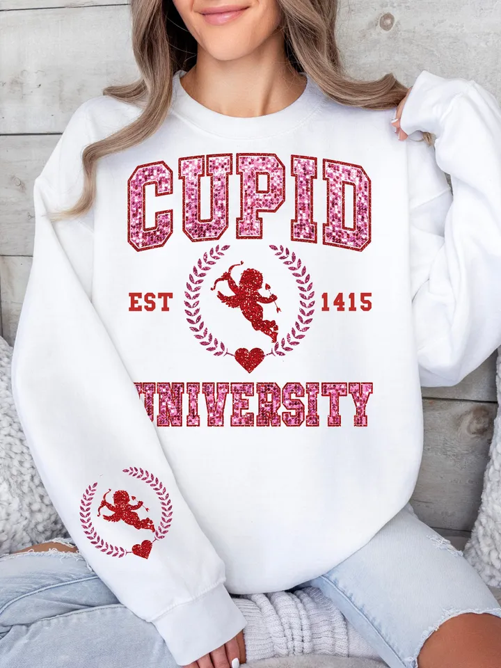 Faux Sequin Png Cupid University PNG, Valentine PNG, Valentines Day T Shirt Design, Love, Cupid, Heart, PNG, Digital Download,sleeve Trendy