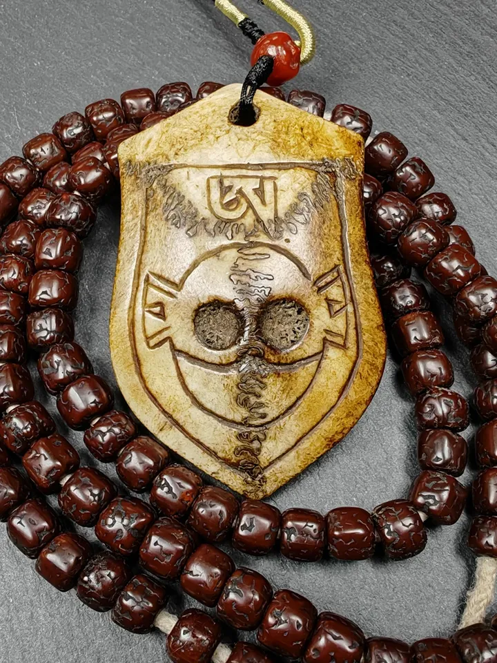 Authentic Citipati Master Pendant,Deer Skull Bone Kapala Protective Charm,Gandhanra Old Tibetan Amulet,Spiritual Necklace,70mm × 448mm