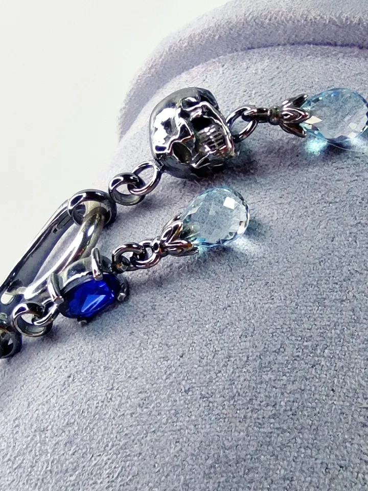 Skull Earrings with Natural Blue Topaz