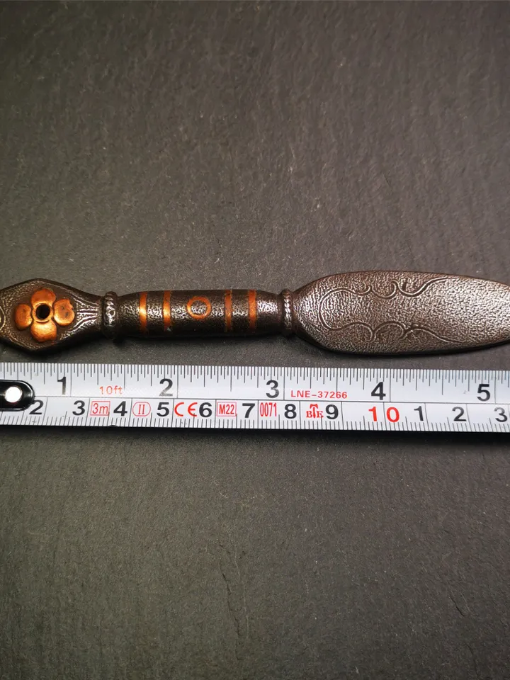 Gandhanra Handmade Tibetan Buddhist Ritual Implement - Kila -Dorje Phurba,Made of Cold Iron inlaid with Copper,5.5"
