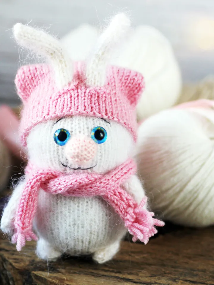 White knitted bunny toy, Stuffed animal rabbit toy, Plushie amigurumi doll, Bunny figurine knitted toy, Amigurumi bunny