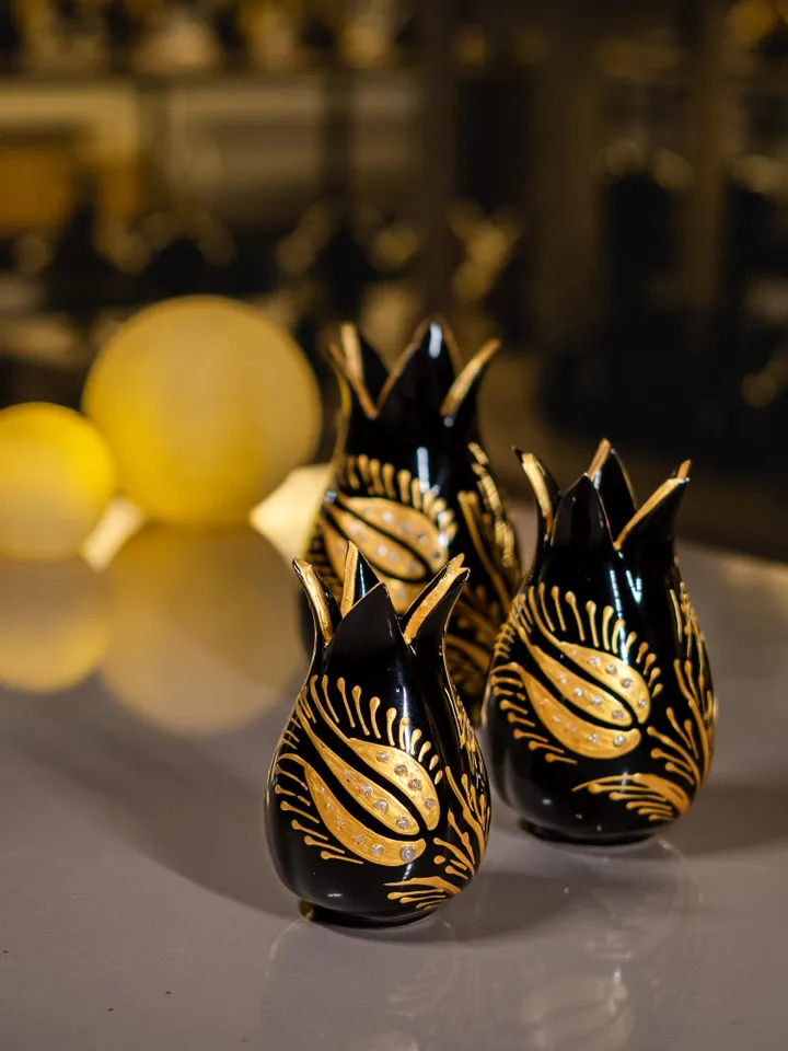 Luxury Black and Gold Tulip Vase Set | Handmade Turkish Art | Elegant Tulip Decor & Modern Home Accent | Unique Gift, Home Decor