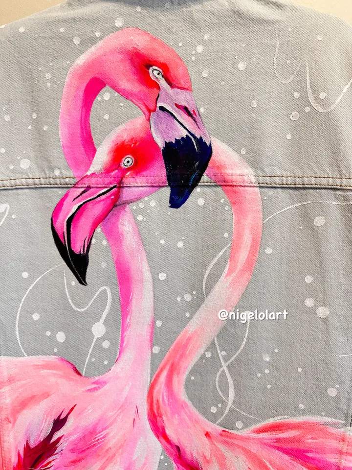 Painted denim jacket Flamingo
Custom denim jackets
Personalized jean jackets
oversized jean jacket
light blue denim jacket