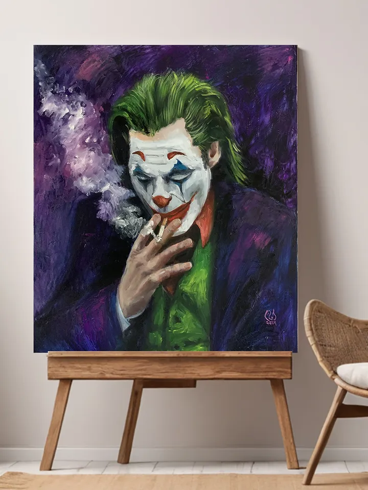 Joker Smoking, Oil painting Expressive Art 24x28 inches,