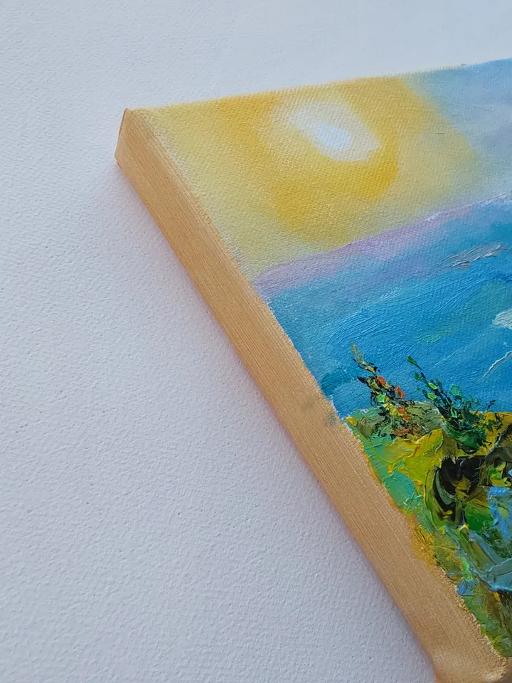 "Path to the sea" landscape oil painting on canvas 24x18cm (9.5x7inch)