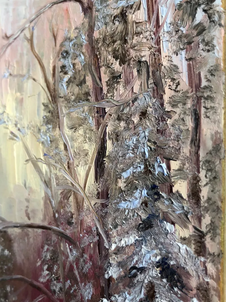 In the winter forest original oil painting hand painted modern impasto painting wall art 6x9 inches