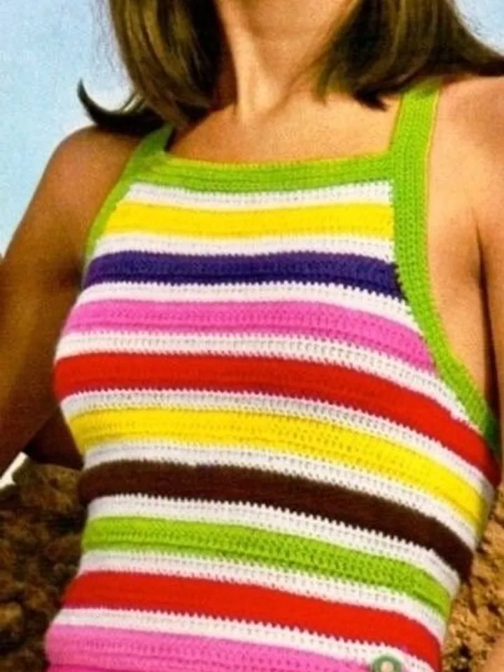 Top Crochet Pattern, crochet Crop top Womens Halter Top Colorful Summer PDF Instant Digital Download