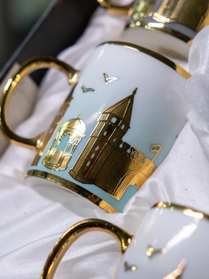 Black And Gold Istanbul Themed Luxury 12 Pieces Tea Cups And Saucers | Black and Gold Tea Cups | Elegant 12-Pieces Tea Cups