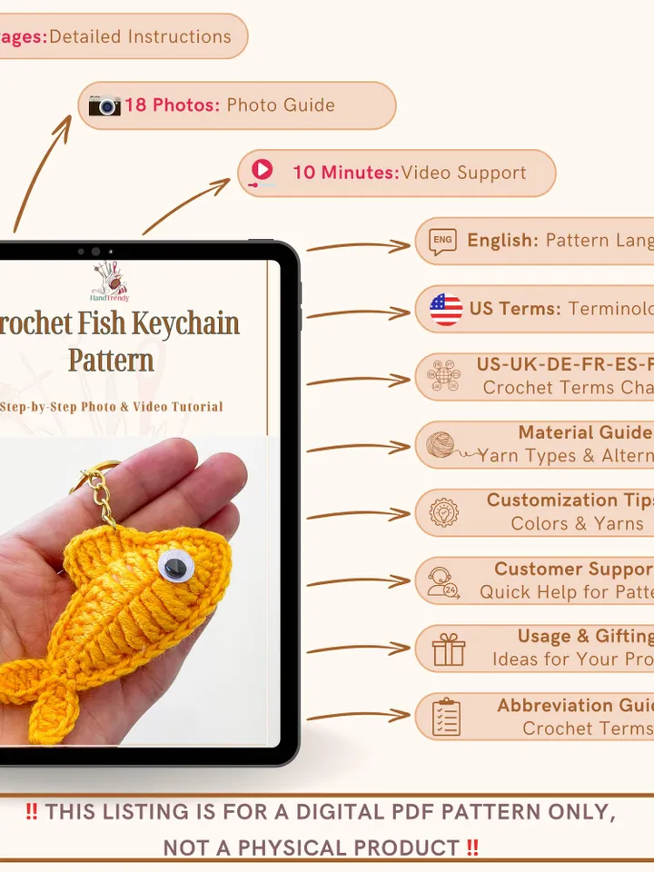 Crochet Fish Keychain Pattern, Amigurumi Fish Keyring PDF, DIY Small Animal Plush, Handmade Ocean Animal Toy, Cute Crochet Gift