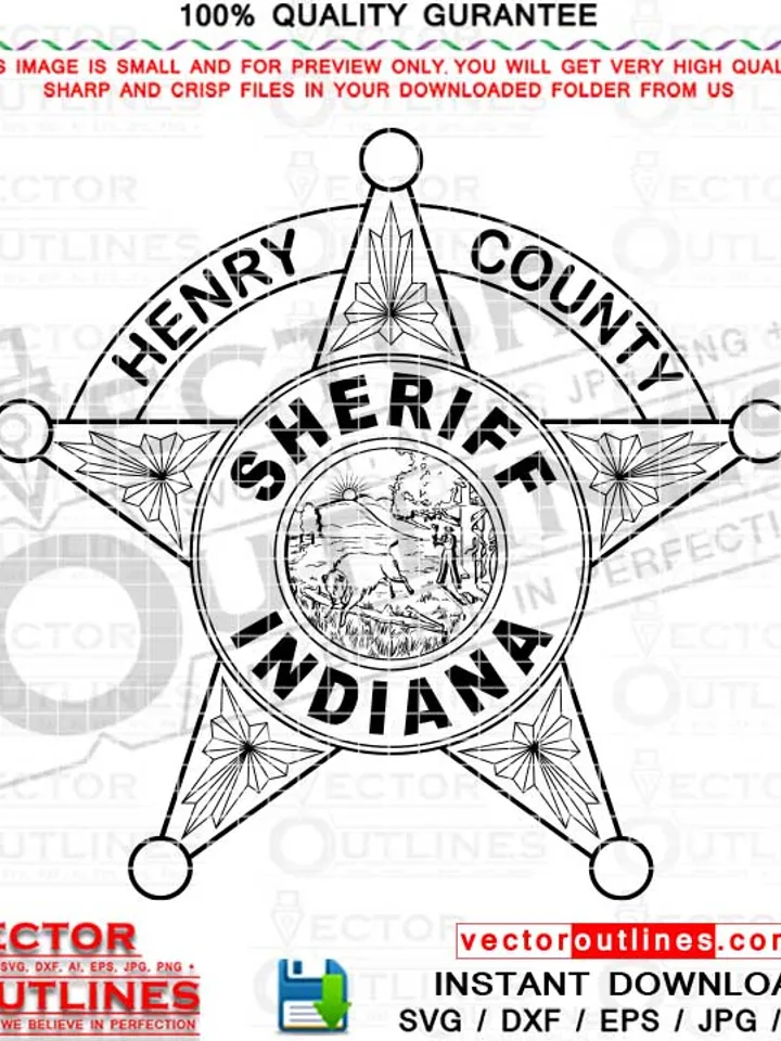 Henry County Indiana Sheriff Star Svg Badge Vector Line art, CNC Cutting, Laser Engraving, Cricut, Vinyl Cut, Digital Cutting Machine file