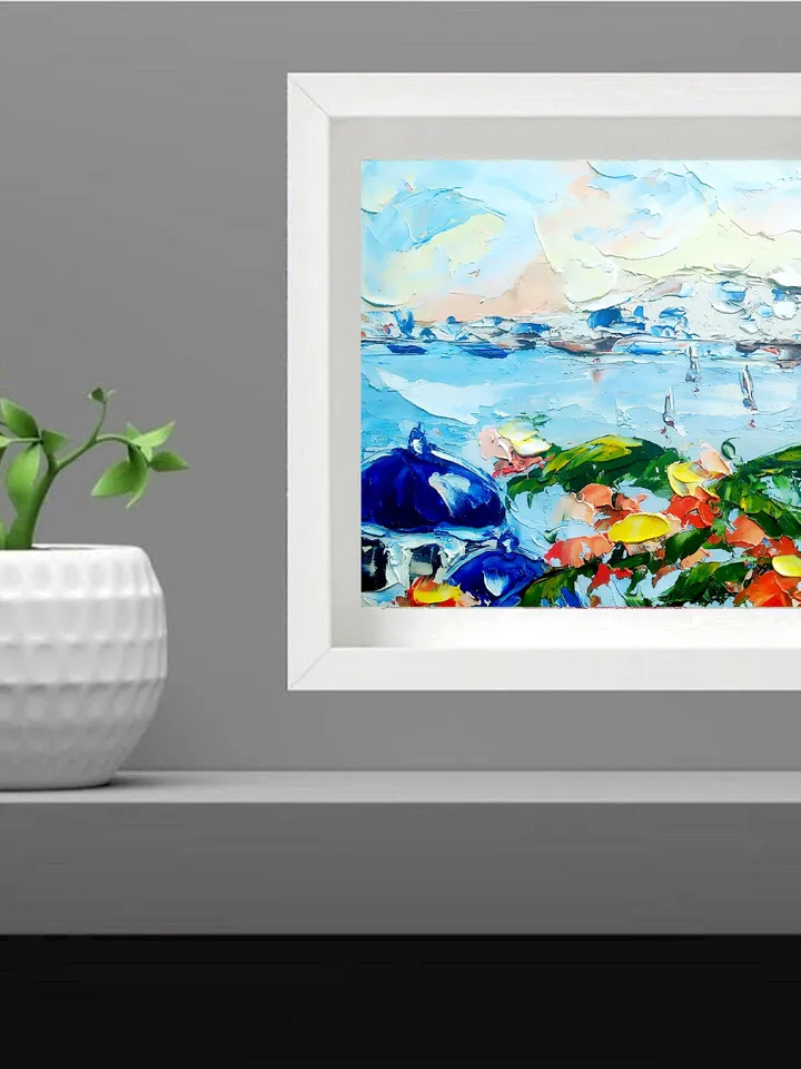 Santorini Custom Painting Greece Original Art 6x6 Floral Painting Cityscape Art Original Oil Painting by ArtProkopaloSv