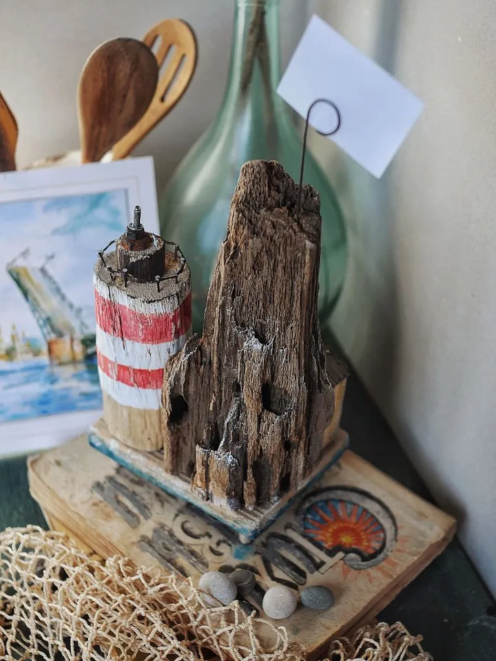 Driftwood art composition island photo holder handmade