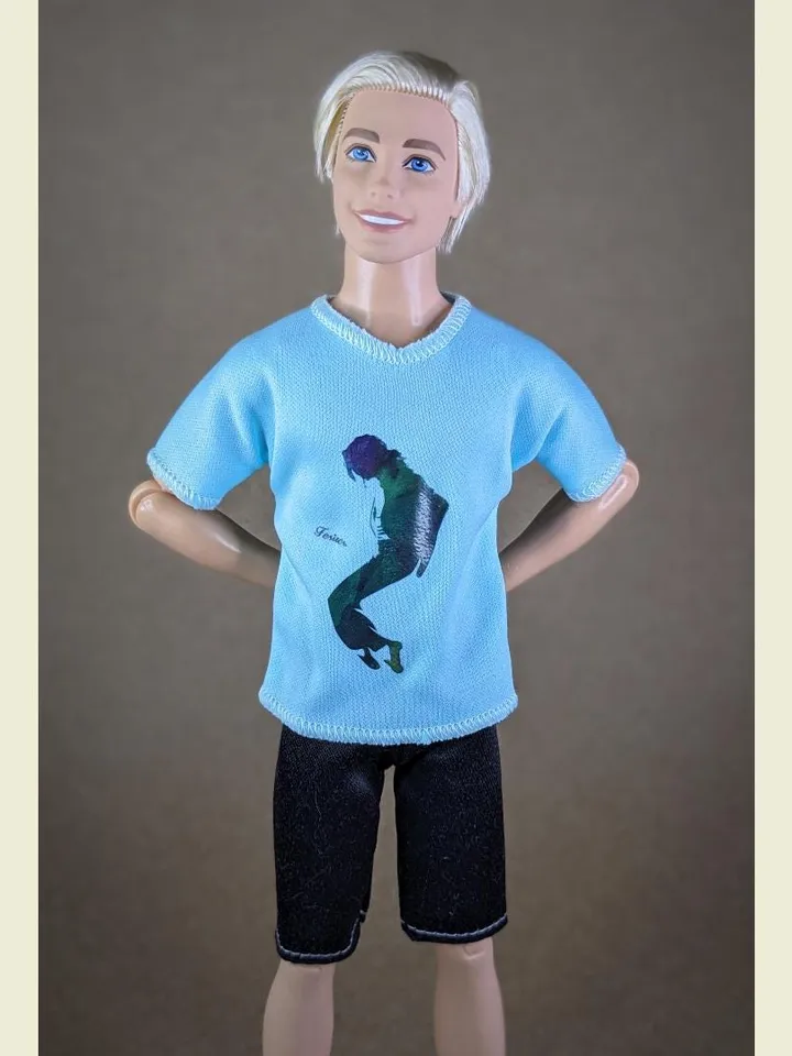 Turquoise printed T-shirt for 12-inch fashion male dolls