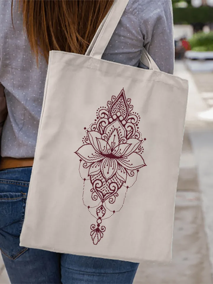 Lotus mandala cross stitch pattern download PDF, Monochrome mandala pattern digital PDF, Lotus flower cross stitch chart, Home decor #M99