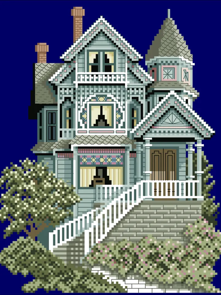 Vintage Cross Stitch Pattern Victorian House Counted Digital Download PDF
