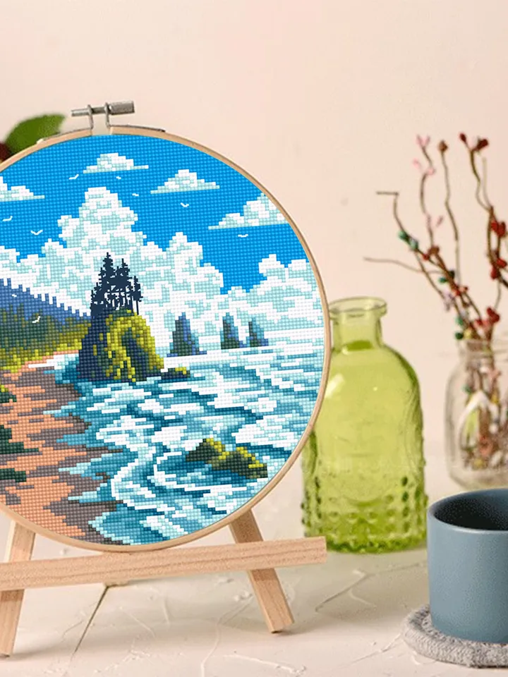 Olympic national park cross stitch pattern PDF download Nature cross stitch chart, Ocean coast, Ocean waves, Nature landscape pattern #L72
