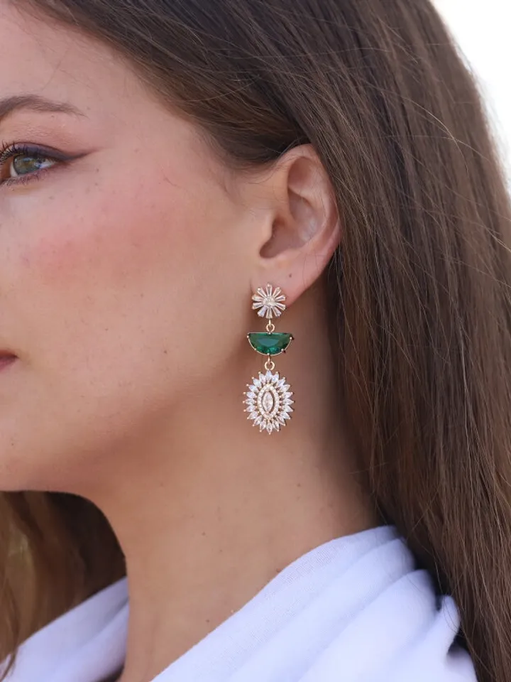 Art Deco Wedding Earrings, Gold Emerald Statement Bridal Earrings, Swarovski Ctystal Vintage Statement Wedding Jewelry, Boho Bridal Earrings