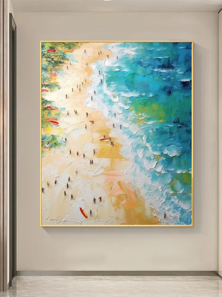 Original Beach Painting On Canvas, Summer Seaside Oil Painting, Golden Beach Art, Office Living Room Wall Art, Large Wall Art, Home Decor