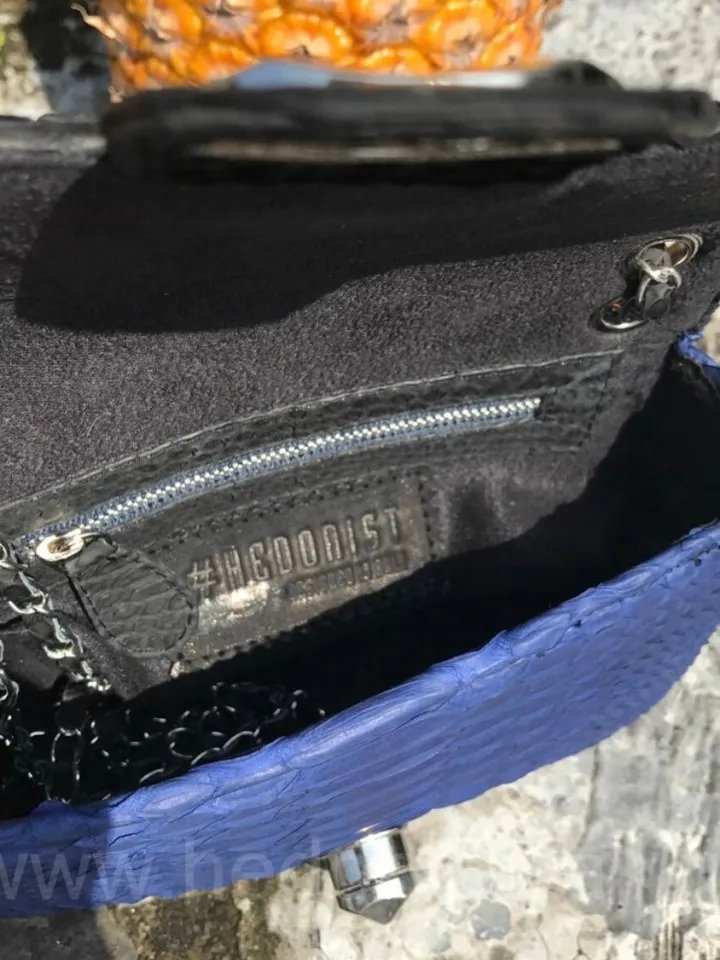 Genuine Python Skin crossbody black and blue bag | Adjustable Chain Classy Elegant Crossbody Small Lady Classy Bag | Python ColorblockPurse