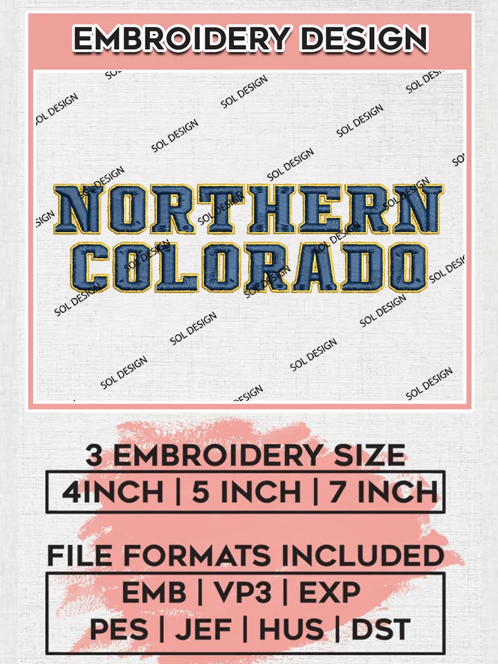 NCAA Northern Colorado Team Word Logo Embroidery Design Files, NCAA Northern Colorado Bears Machine Embroidery, NCAA Teams, 3 sizes, NCAA Machine embroidery designs, Digital Download
