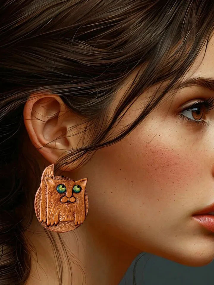 Red Cats Housekeepers Leather Earrings