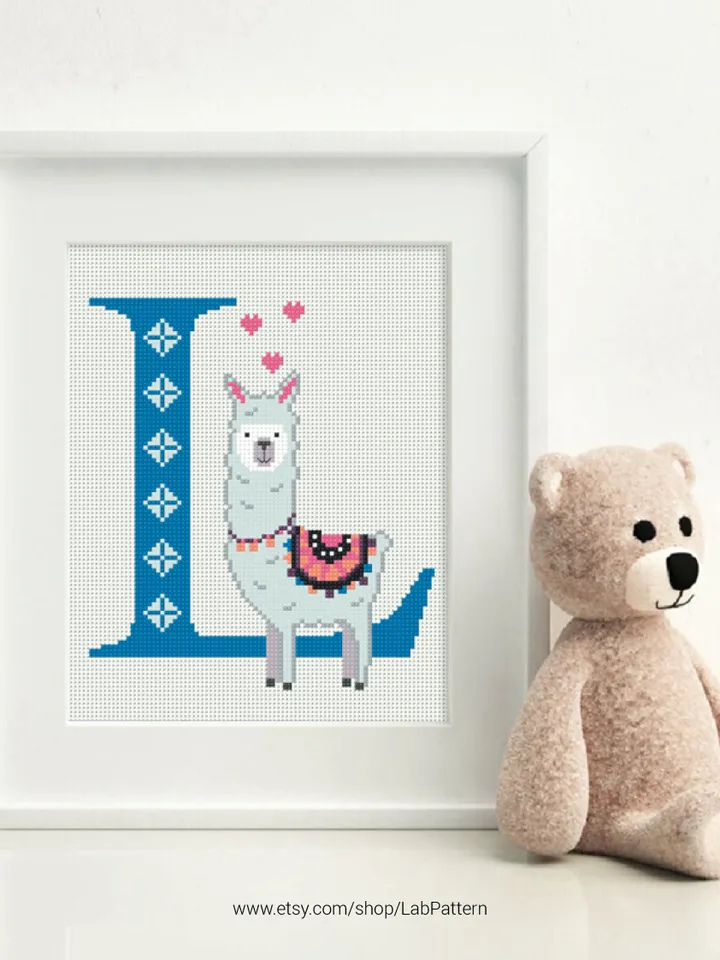 Letter L Lama ABC Cross stitch pattern | Embroidery Pattern | Instant Download | Embroidery Designs