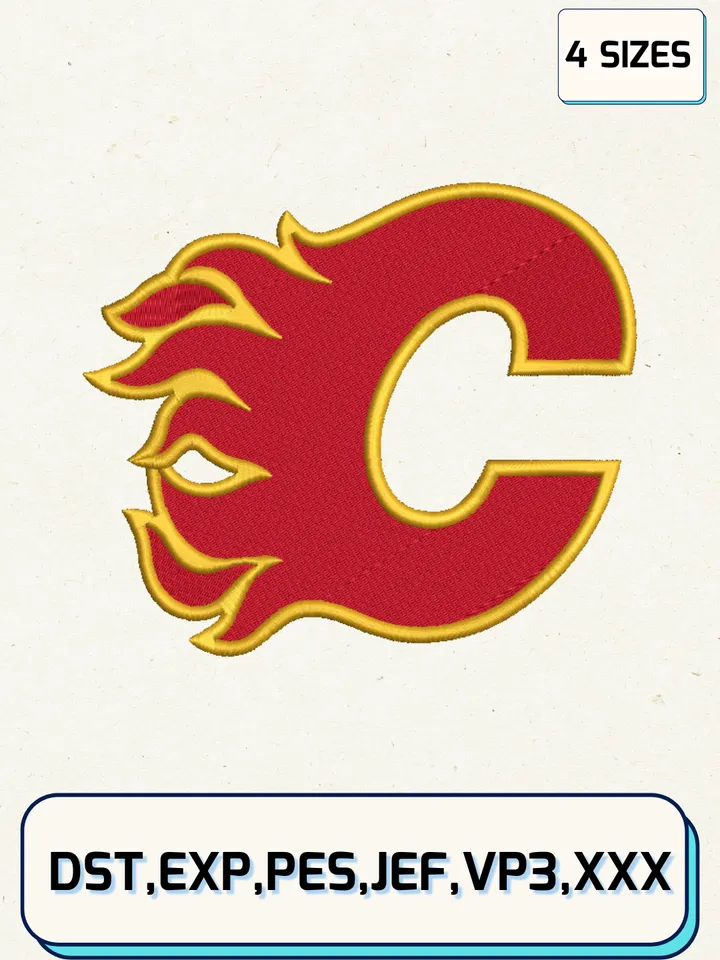 Calgary Flames Embroidery Design Files, NHL Logos Embroidery Designs, Machine Embroidery Files, 4 Sizes