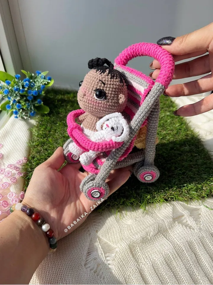 PDF Crochet Pattern Baby in a Baby Stroller, Amigurumi baby doll pattern, Crochet Stroller, Cute bunny, Crochet animal, Crochet carriage