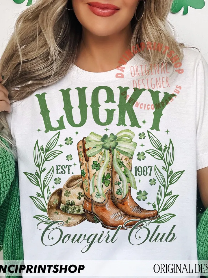 Lucky Cowgirl Png, Western St. Patrick's png, St. Patrick's Day png, Lucky png, Happy Go Lucky png, Shamrock png, Cowgirl png, Western png