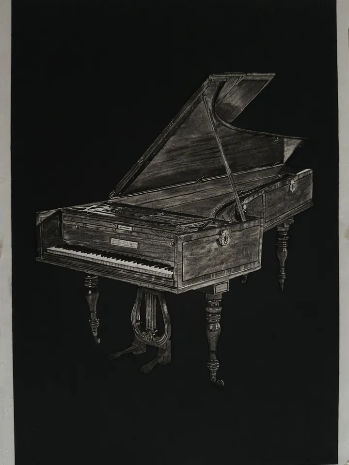 “Ludwig van Beethoven’s fortepiano”№4 painting/handmade, pencil and charcoal from 4pieces“ art collection 3