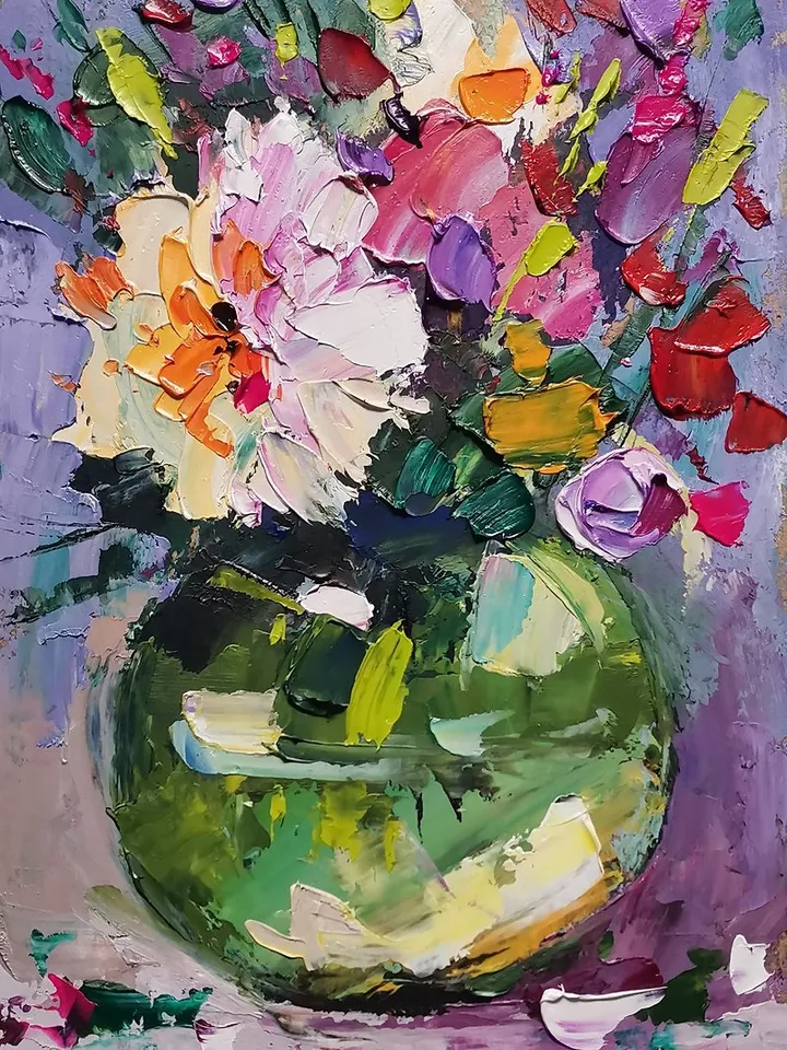 Peonies Painting Original Art 佩恩斯 油畫 Impasto Oil Painting 手工油畫