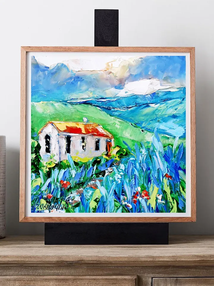 Texas Bluebonnets Painting Original Art National Park Painting Landscape Impasto Oil Painting Green Blue Art Impressionist by ArtProkopaloSv