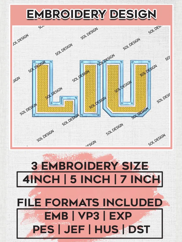 NCAA LIU Team Logo Machine Embroidery Design, NCAA Long Island University Sharks Team Design Design files, NCAA Team Embroidery Designs, NCAA Machine Embroidery Designs, Digital Download