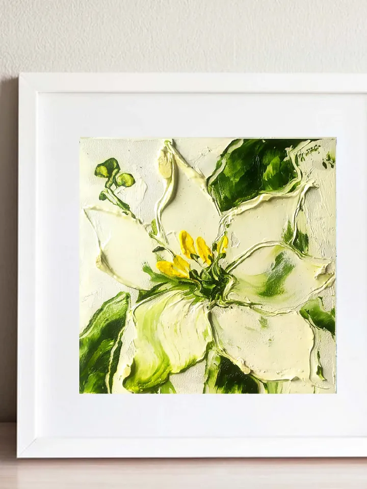 Lily Painting Flower Original Art Impasto Painting 4x4 painting Floral Small Painting by ArtProkopaloSv