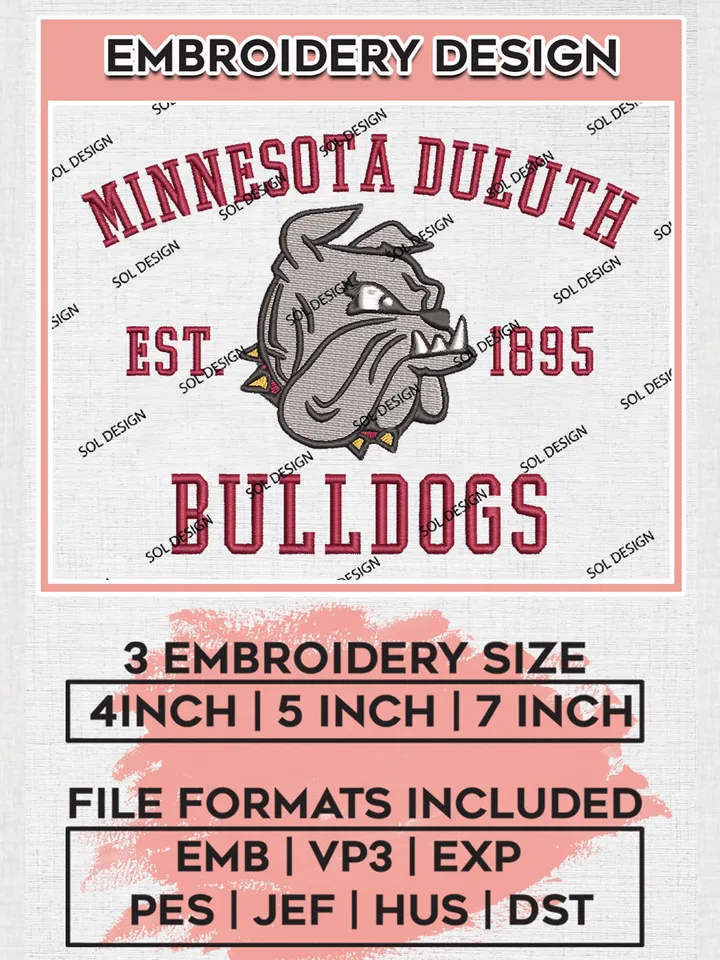 NCAA Minnesota Duluth Bulldogs Team Est 1895 Logo Embroidery Design Files, NCAA Minnesota Duluth Bulldogs Machine Embroidery, NCAA Teams, 3 sizes, NCAA Machine embroidery designs, Digital Download