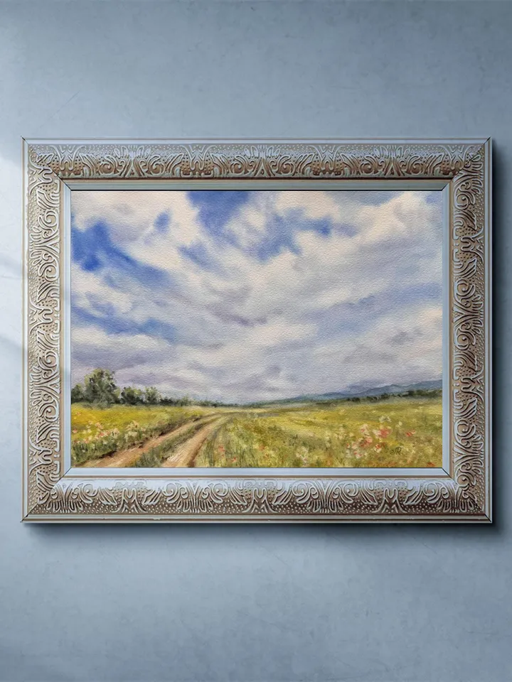 Meadow Original Painting Landscape Watercolor Painting Fields Painting