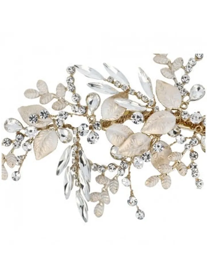 Leaf Boho Wedding Headband, Bridal hair Accessories, Wedding hair jewelry, Swarovski crystal gold tiara, Bridal crown, Flower Headpiece
