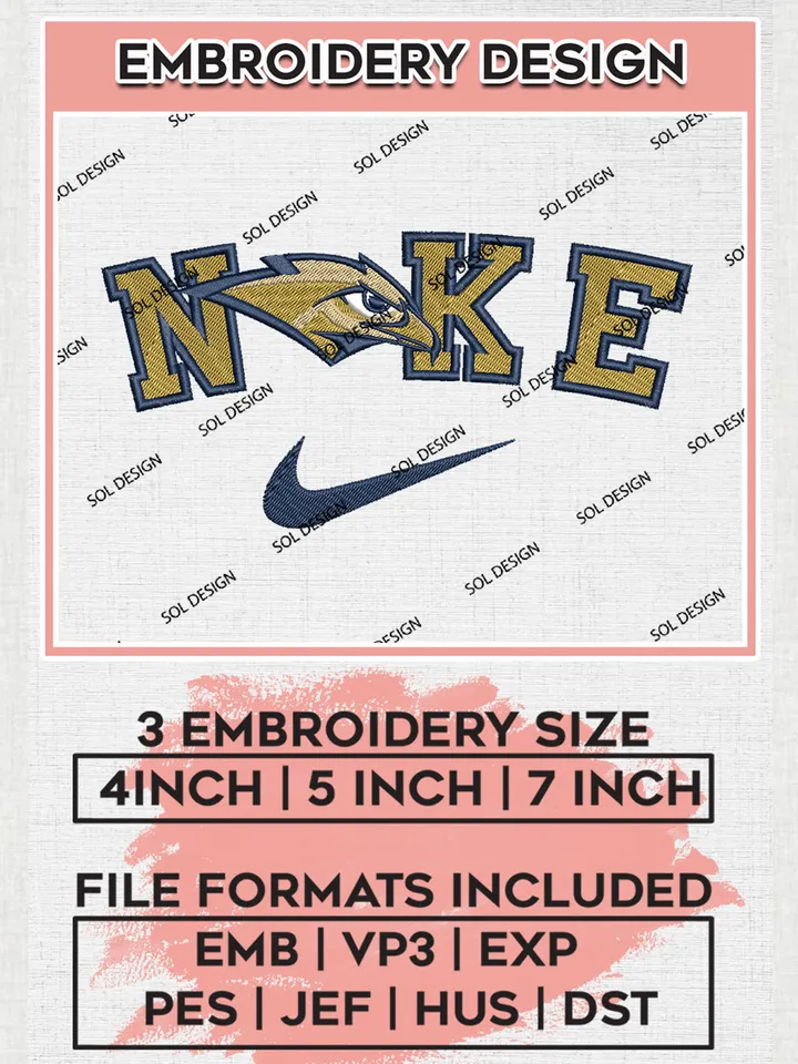 Nike Oral Roberts Golden Eagles Machine Embroidery Design, NCAA Oral Roberts Golden Eagles Embroidery Design files, NCAA Embroidery Designs, NCAA Machine Embroidery Designs, Digital Download